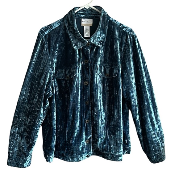 Alfred Dunner Jackets & Blazers - Alfred Dunner Women's Harvest Moon Crushed Velvet Button Jacket in Blue 1X